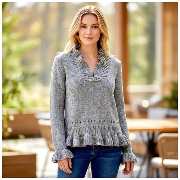 Chicwish Women's V-Neck Sweater with Ruffle Trim. Gray. Small - Picture 1 of 15